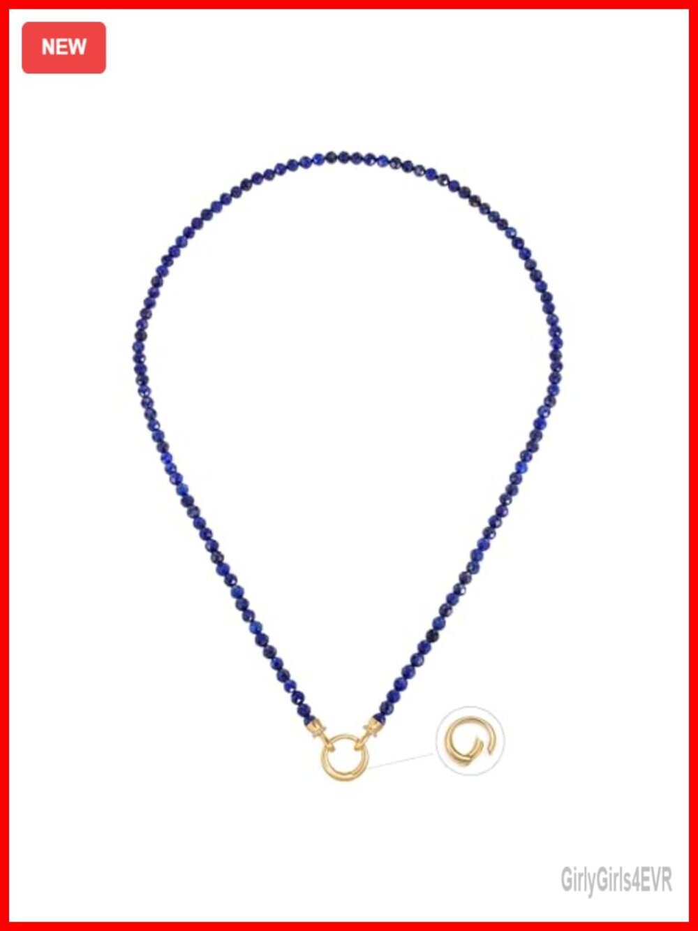 Handmade Lapis Lazuli Beaded Choker Necklace 14K Gold Plated Spring Ring Clasp